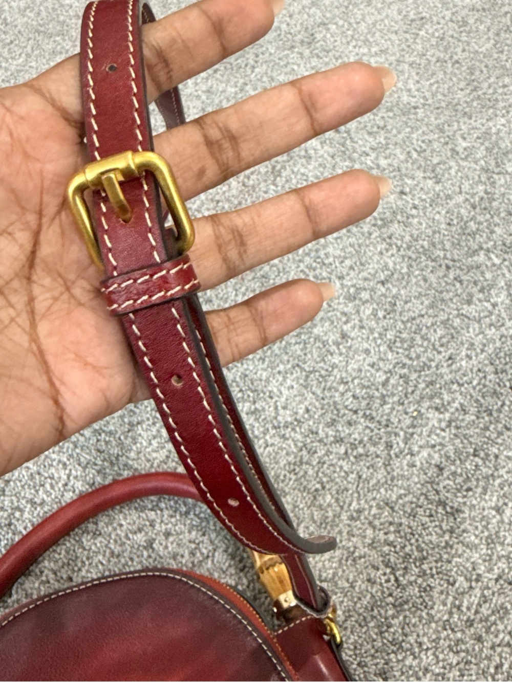 Red Genuine Leather Retro Top Handle Structured Crossbody Stachel Bag Zip Close - Picture 16 of 16